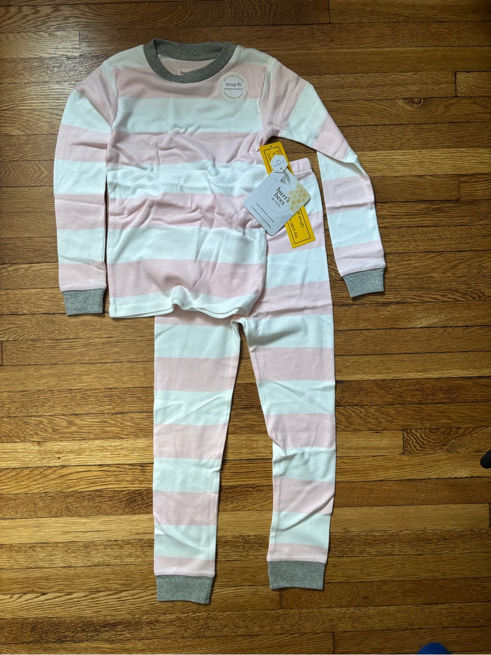 NWT 5T Burt’s Bees Kids Pink Rugby Stripe Long Sleeve Pajama